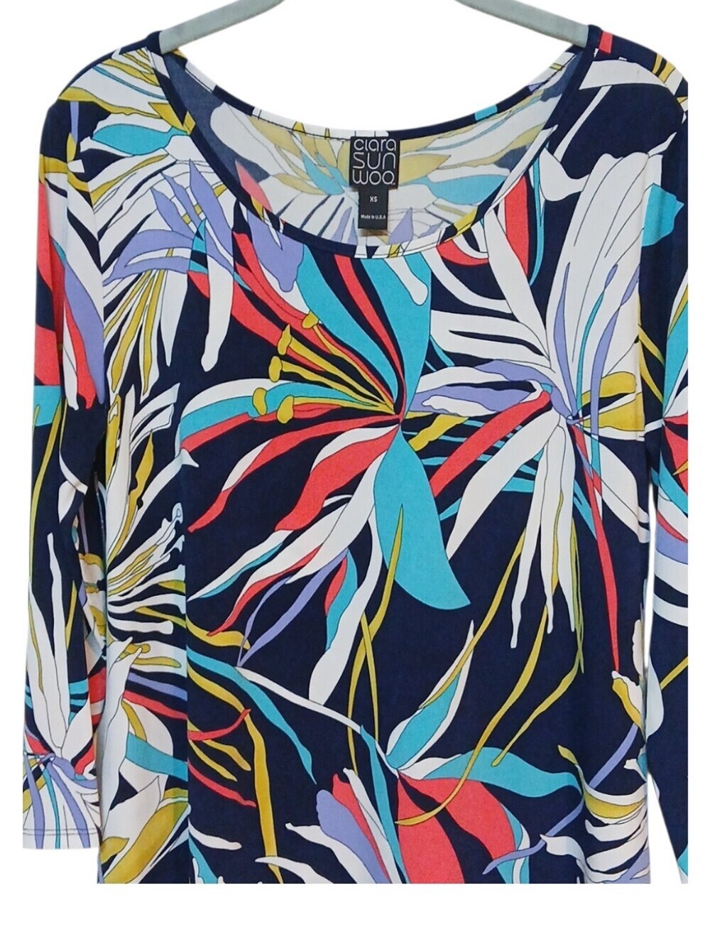 Clara Sun Woo -NWOT Asymmetrical Floral Tunic 3/4 Sleeve Scoop Neck, Size XS USA - Picture 6 of 10